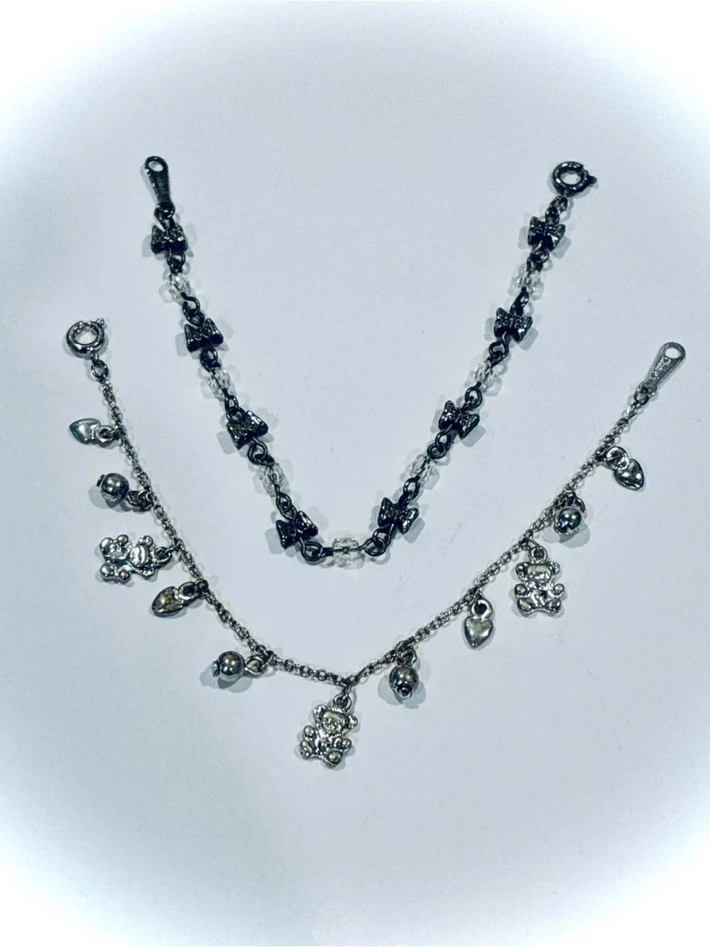 2 Vintage Claires Little Girls Silver Tone Charm Bracelets, 6 inches